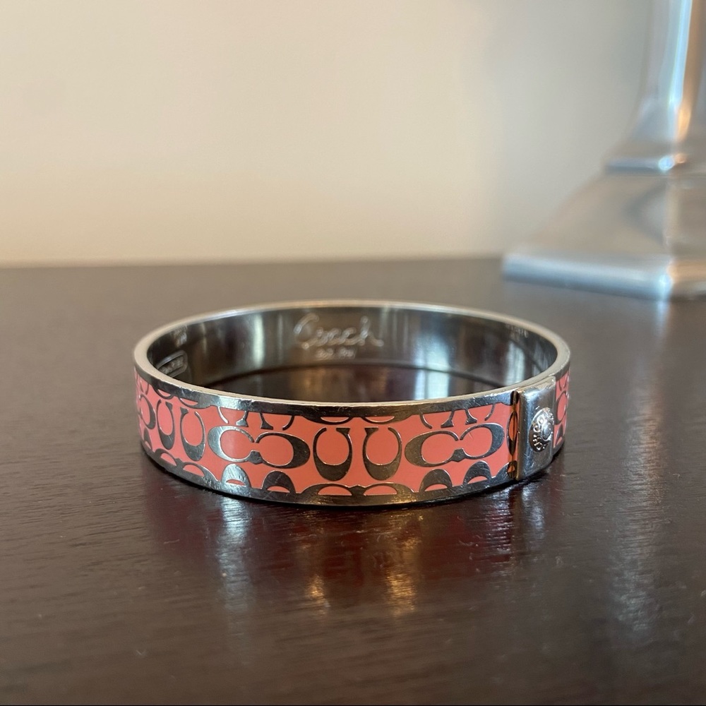 Coach Bangle Bracelet Pink & Silver